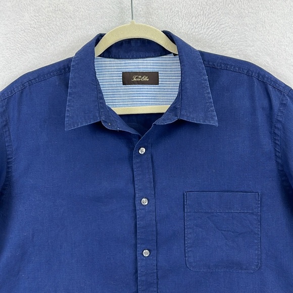 Tasso Elba Men’s Linen Shirt Sz XL Navy 55% Linen 45% Cotton Short Sleeves EUC - Picture 4 of 11